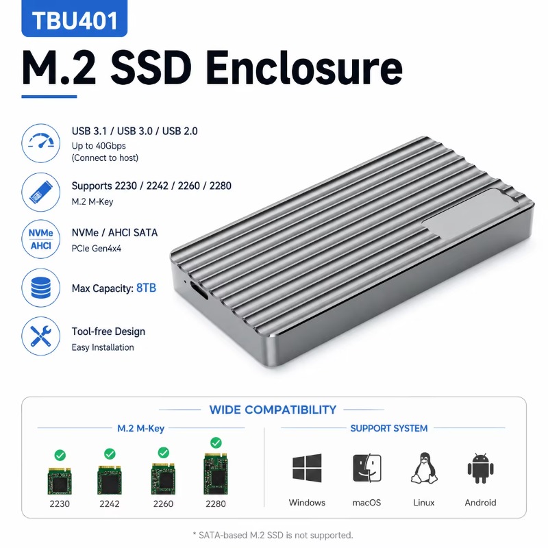 Aluminum M.2 NVMe SSD Enclosur - Usb4 40Gbps External Ssd 8Tb ulasan dan harga